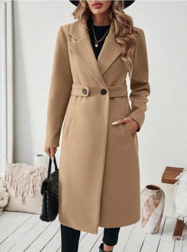 Lång Kappa Dam Elegant - Varm Höstkappa med Slag och Bälte - Klassisk Ull-Look Kappa - 5 Färger - Bild 3