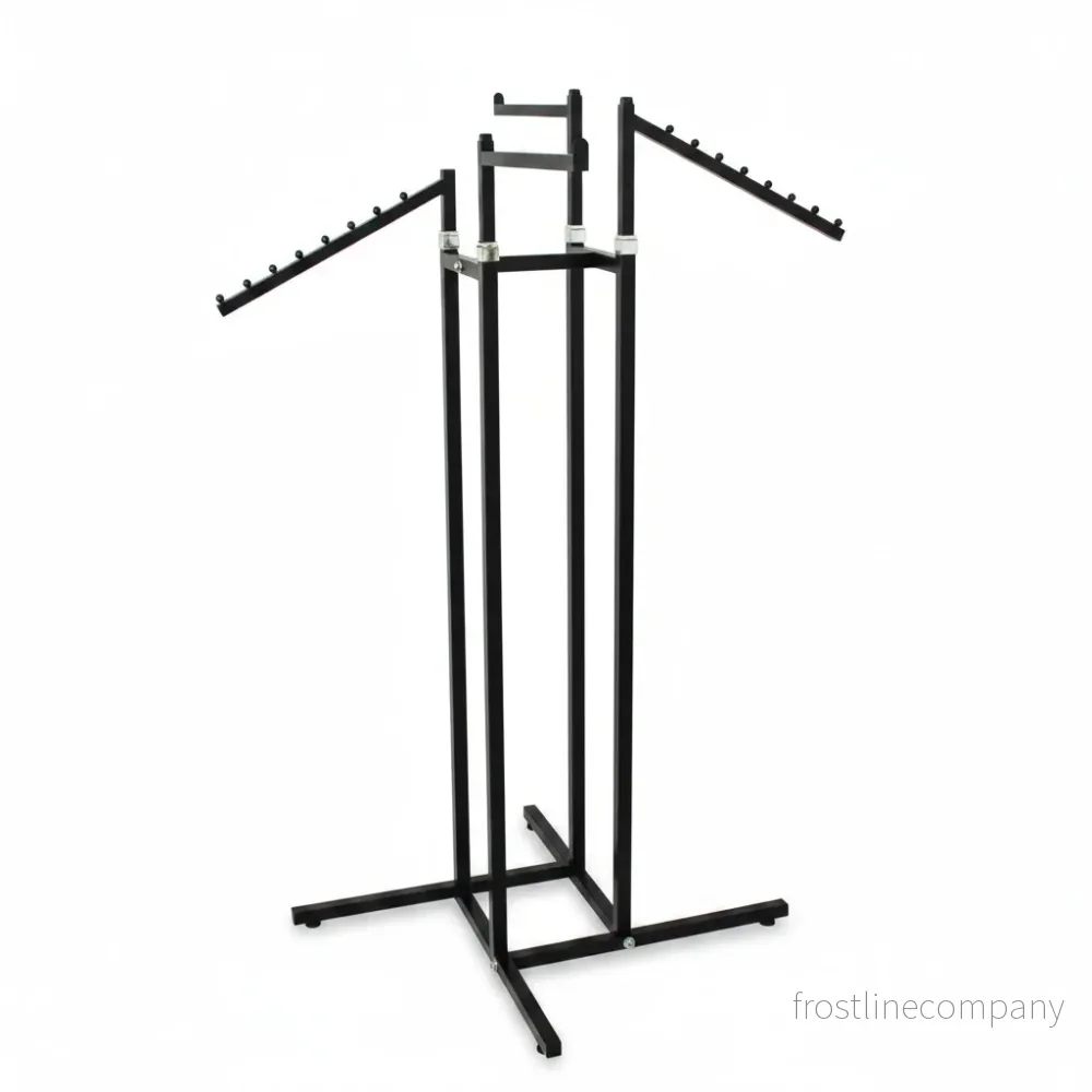 Joystativ med 2 raka och 2 sneda armar i svart, höjdjusterbart, har tystfötter, svart stativ, 100 x 100 cm, H125-195 cm. Joystativ med 2 raka och 2 sneda armar i svart, höjdjusterbart, har tystfötter, svart stativ, 100 x 100 cm, H125-195 cm.