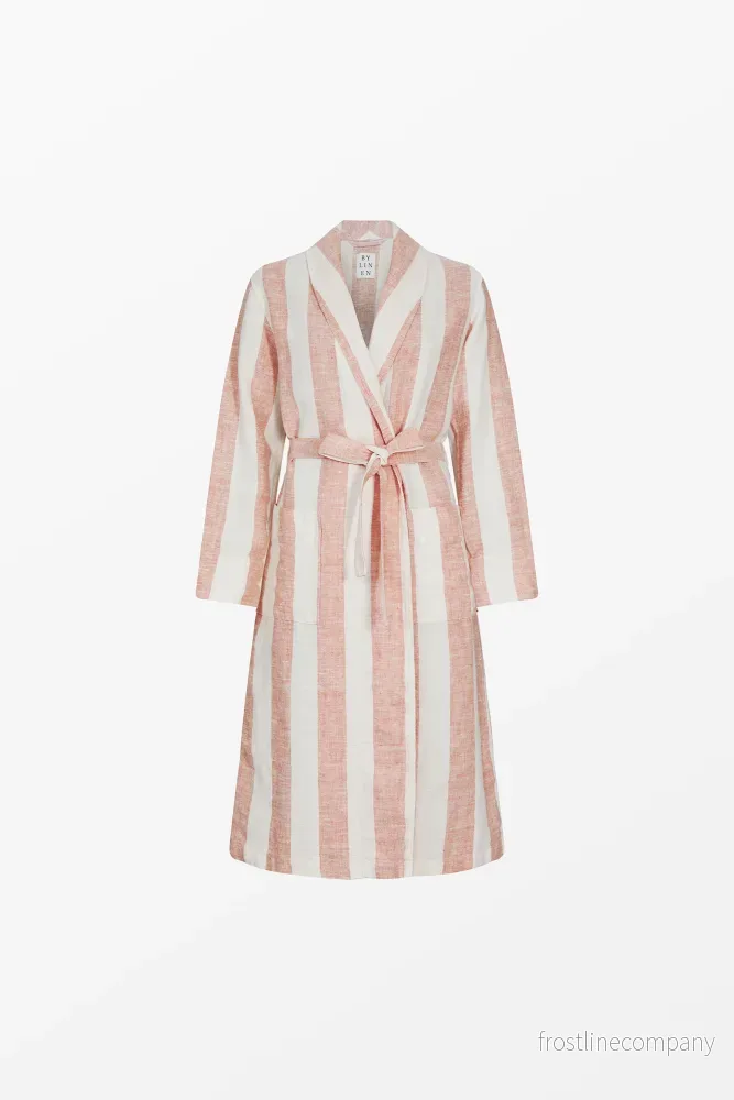Linen Bathrobe Cabana Stripe Pink