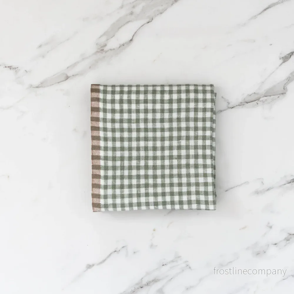 Gingham Linen Kitchen Towels Green – Set of 2