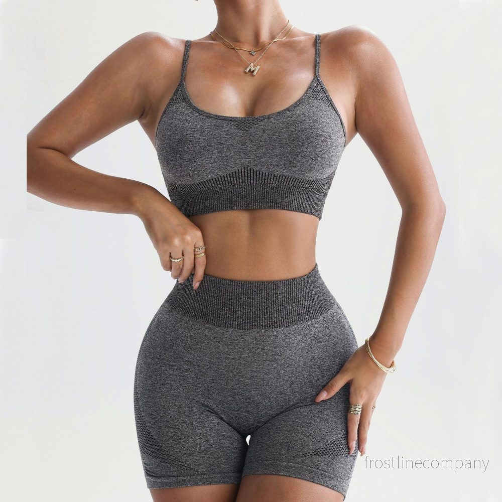 Träningsset Dam 2-delar – Sport-BH och Högmidjade Shorts – Sömlöst Yoga Set – Grå, Brun, Blå – S, M, L Träningsset Dam 2-delar – Sport-BH och Högmidjade Shorts – Sömlöst Yoga Set – Grå, Brun, Blå – S, M, L