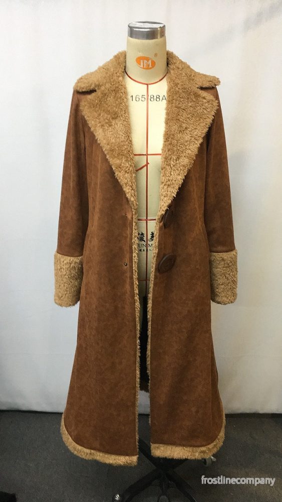 Lyxig Western Kappa Dam Lång Vintage - Varm Denim Kappa med Fuskpäls Brun Beige - Bild 3
