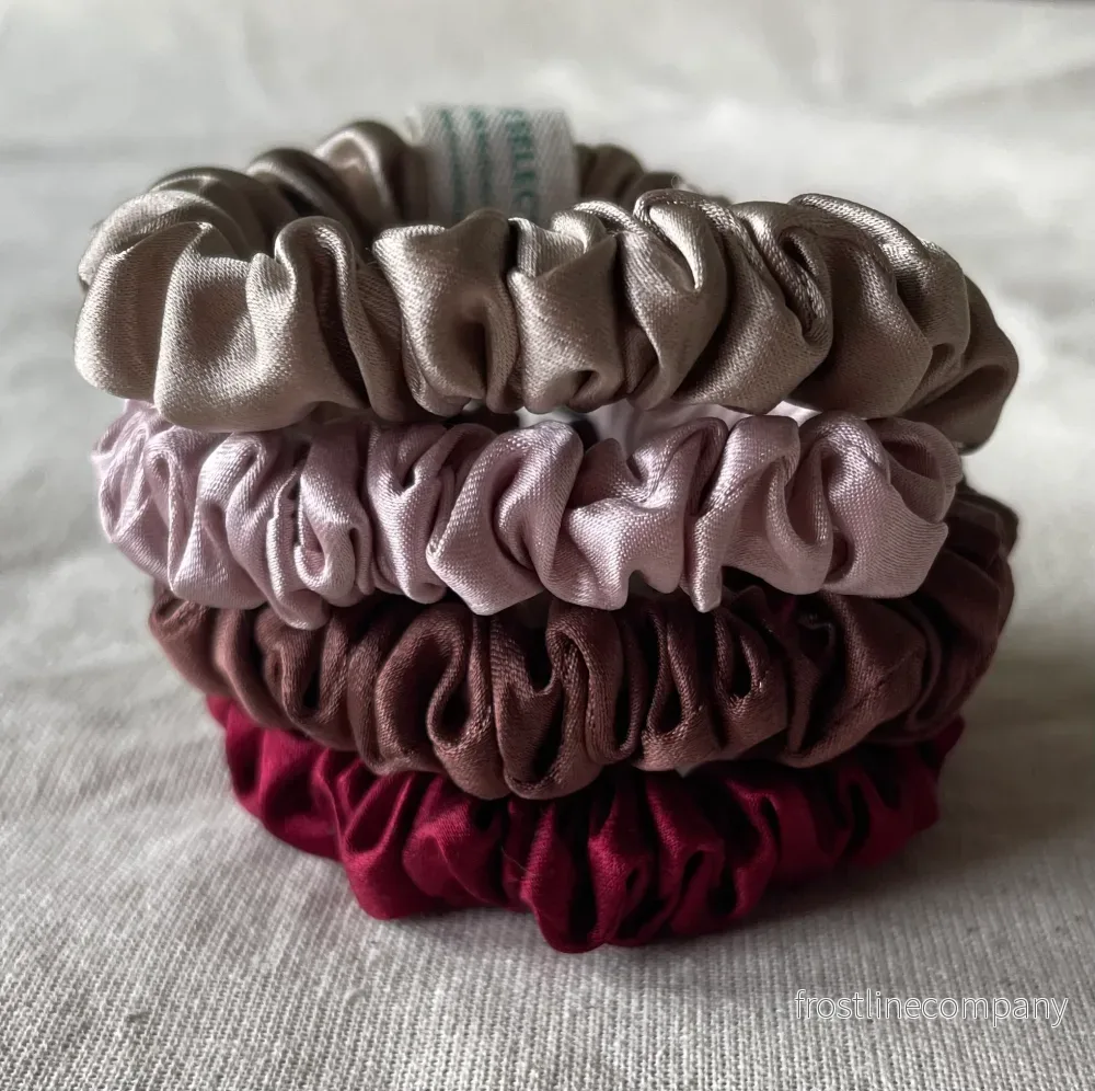 100% 30 momme Silk Slim Scrunchies 4 pack