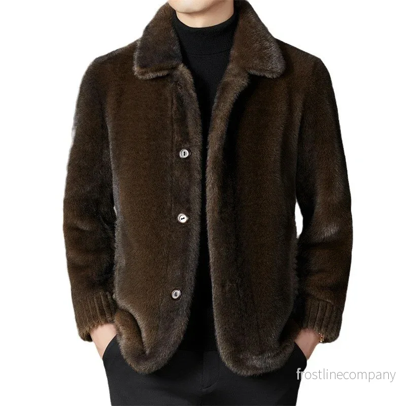 Vinterjacka Herr - Fuskpäls Mink Stil - Lapel Krage - Ullmix - Loose Fit - Varm - Bild 2