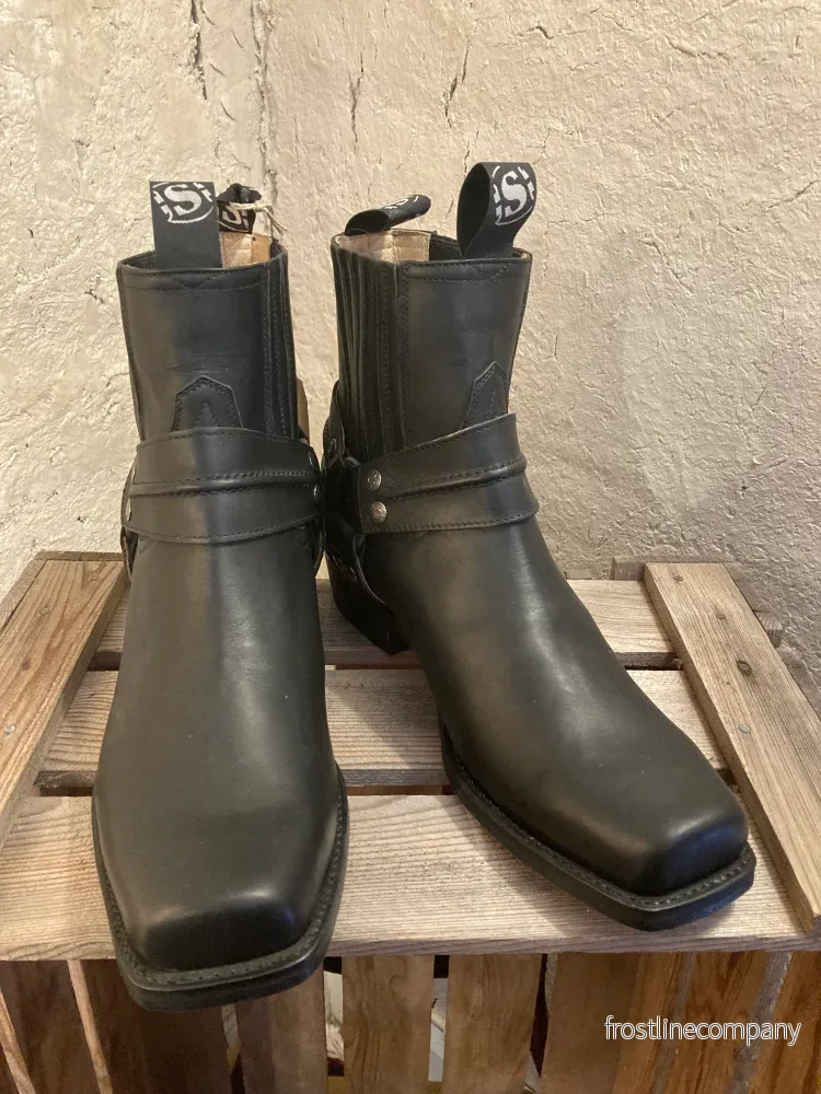 Sendra Läderboots Biker Svarta Lågskaftade st. 45