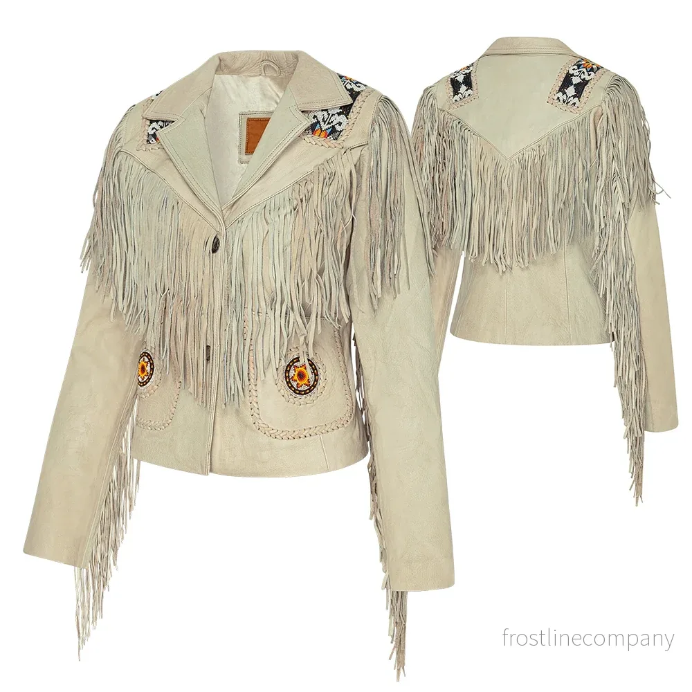 Skinnjacka med Fransar Dam Beige