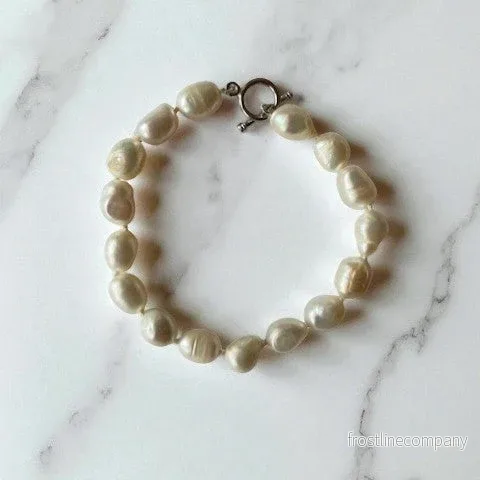 FREJA Baroque Pearl Bracelet – Hand-Knotted on Silk with 925 Sterling Silver Clasp