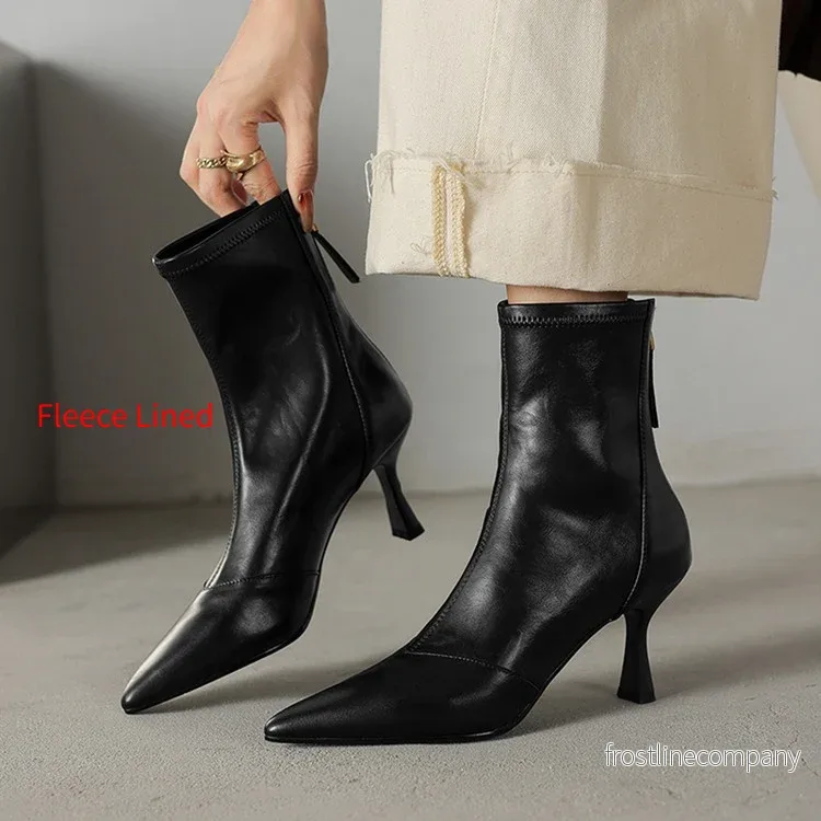 Ankelstövlett Dam Cowhide Spetsig Tå - Mid Heel 3-5cm Stiletto - Bild 2