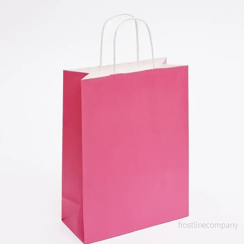 Papperspåse med tvinnat handtag, rosa, förpackning med 50 st., B 22 × SF 10 × H 29 cm