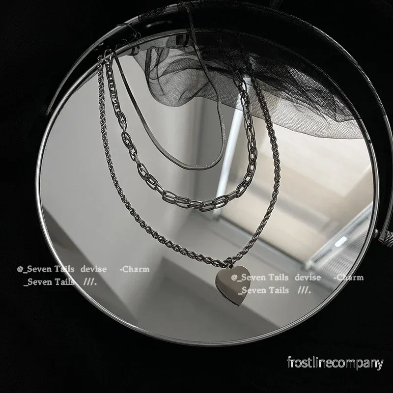 Halsband Dam i 3 Lager - Rostfritt Stål - Hjärthalsband Silver - Multilayer Halsband med Hjärta - Vattentålig - Bild 2