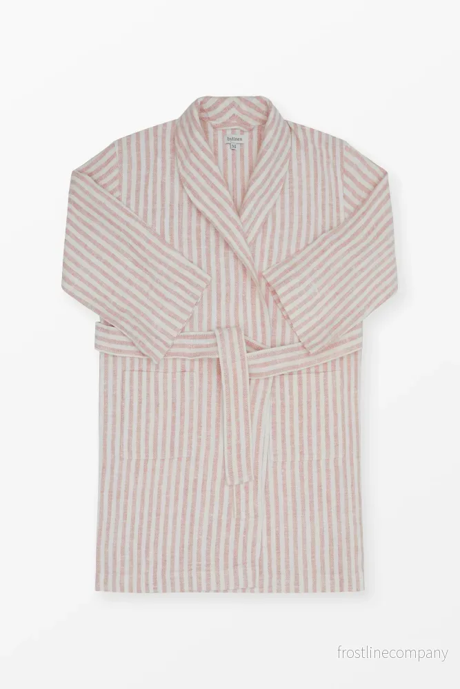 Kids Linen Bathrobe Candy Stripe Pink Kids Linen Bathrobe Candy Stripe Pink