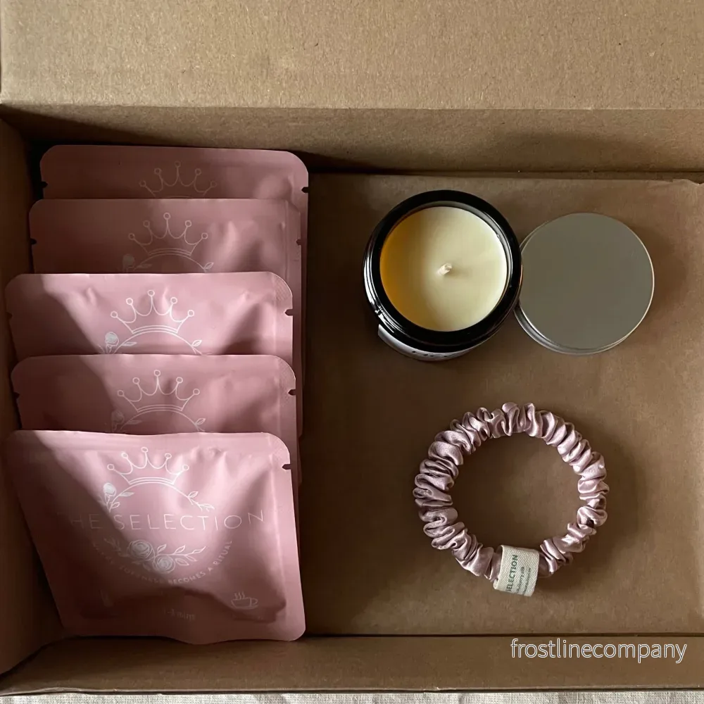 The Little Ritual|30 Momme Slim Silk Scrunchie, Botanical Infusions &Candle