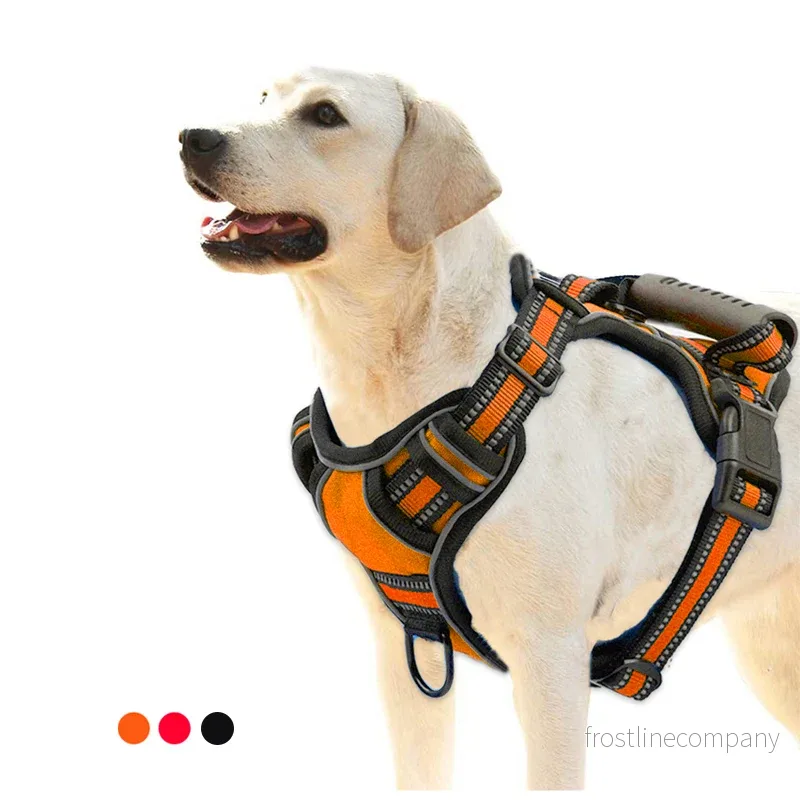 Hundsele No Pull – Andningsbar Reflexsele för Hund – Väst Sele – Svart Röd Orange