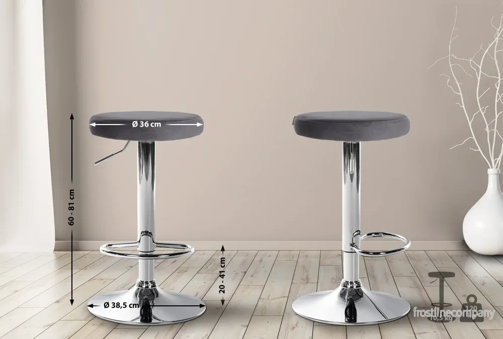 Barstol Sammet Justerbar Vridbar 109 Mörkgrå - Bild 2