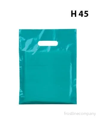 Plastpåse, mellan, turkos, förpackning med 100 st., 45 mikron, B 39 × D/BF 10 × H 45 cm, förstärkta handtag