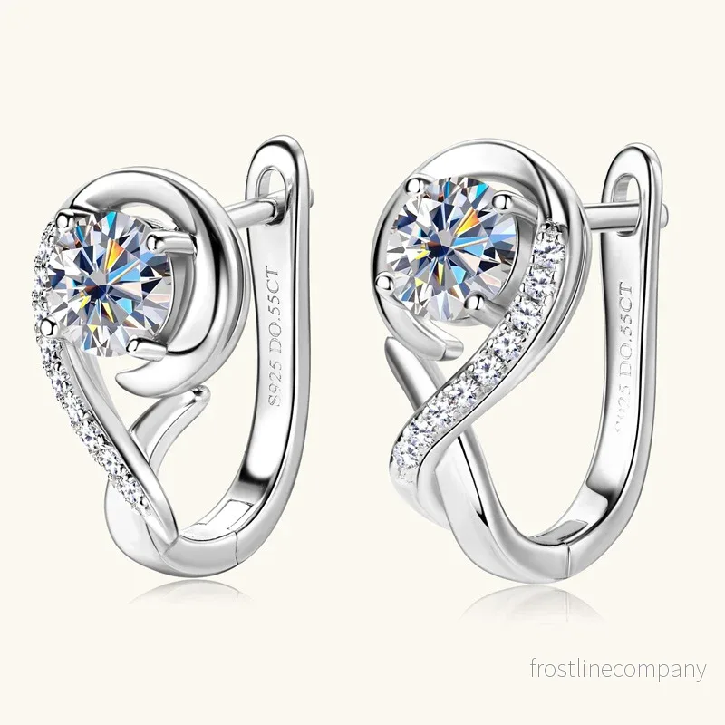 Lyxiga Örhängen i 925 Sterling Silver med Moissanite - Guld & Silver Creoler 0,55 Karat - Bild 2