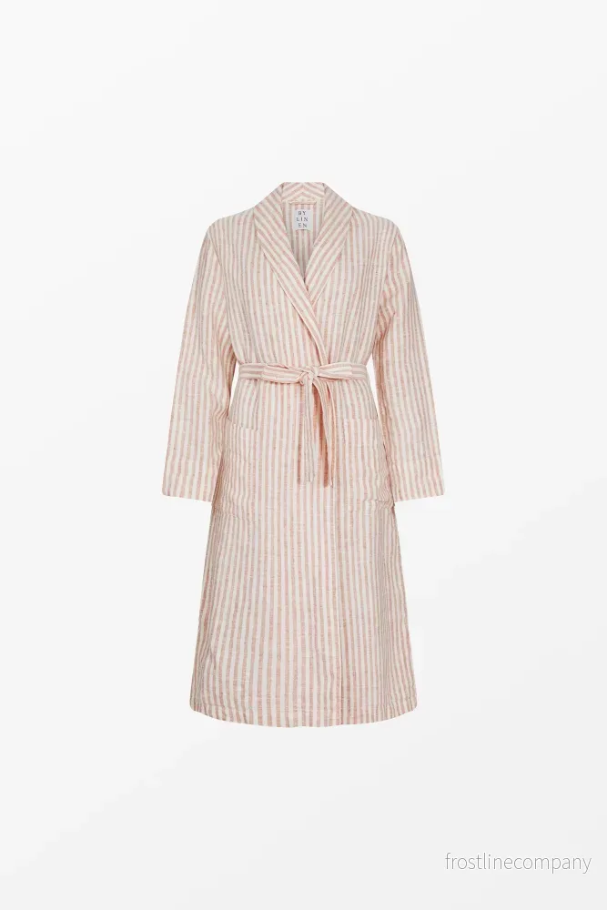 Linen Bathrobe Candy Stripe Pink