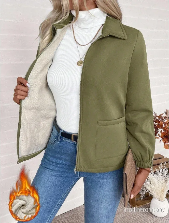Casual Solid Color Zipper Fleece Jacket, Fleecejacka Dam – Varm Jacka med Dragkedja Winter Casual Solid Color Zipper Fleece Jacket, Fleecejacka Dam – Varm Jacka med Dragkedja Winter
