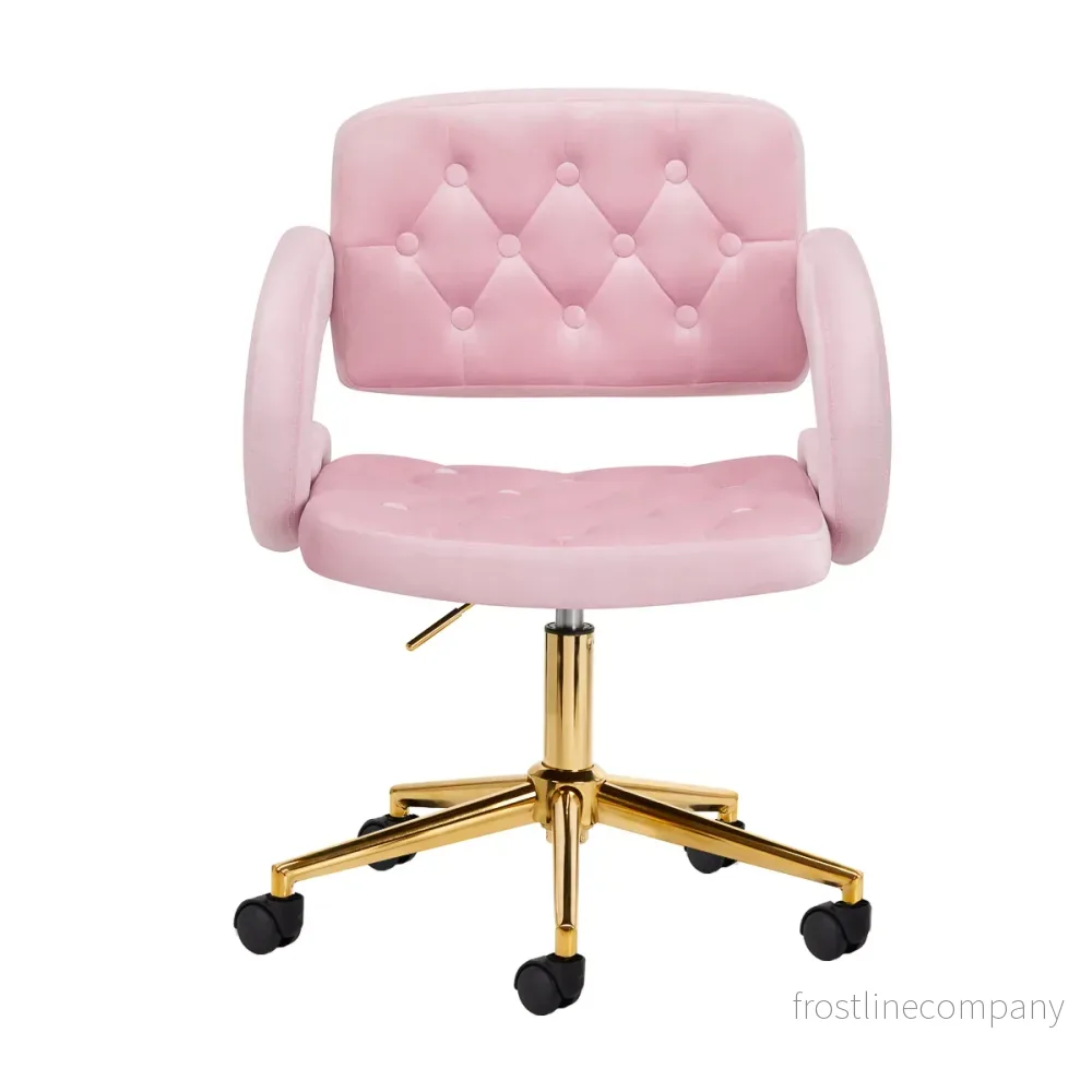 4Rico QS-OF213G Justerbar Taburett i Sammet - Guld/Rosa - Bild 2