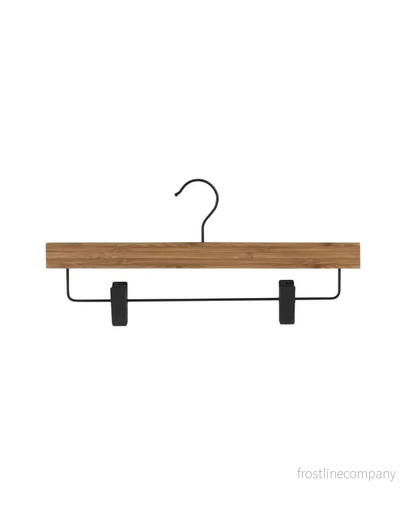 Bambushängare för byxor, massiv, med klämmor, natur, svart krok, 36 cm. - Bild 2