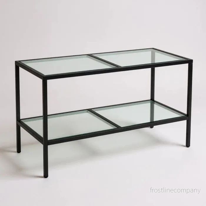 Luton, säljbord med klara glasplattor, svart stomme. B160 cm Luton, säljbord med klara glasplattor, svart stomme. B160 cm