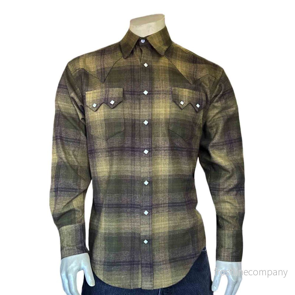 Westernskjorta Rockmount Ranch Wear Plush Flanell Olive & Grey