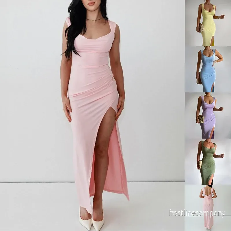 Sommarklänning med Slits – Lång Tight Klänning med Knytning i Ryggen Sommarklänning med Slits – Lång Tight Klänning med Knytning i Ryggen