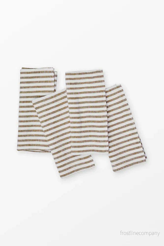 Linen napkin Breton stripe Brown – Set of 4