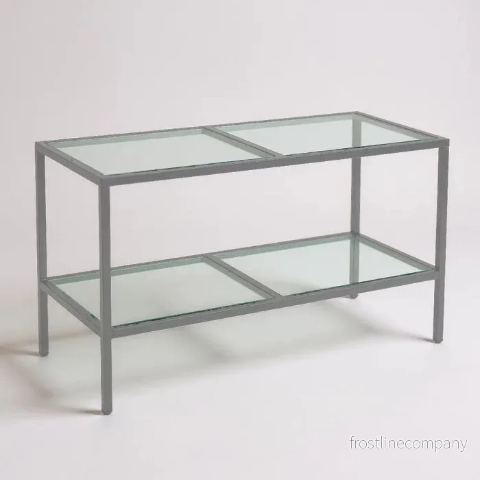 Luton, säljbord med klara glasplattor, titanstomme. B160 cm