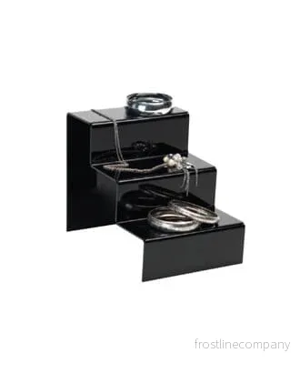 Trindisplay, 3-stegs, svart akryl, B 24 x D 17,5 x H 19 cm