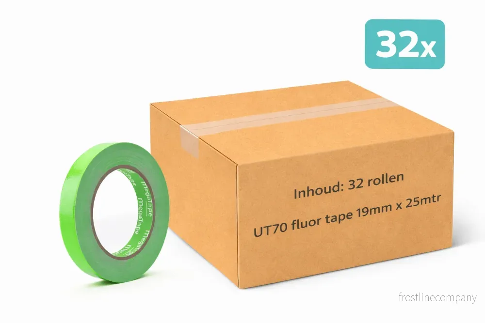 32x MegaTape UT70 · fluor-gaffatejp · 25 m på rulle · 19 mm · grön