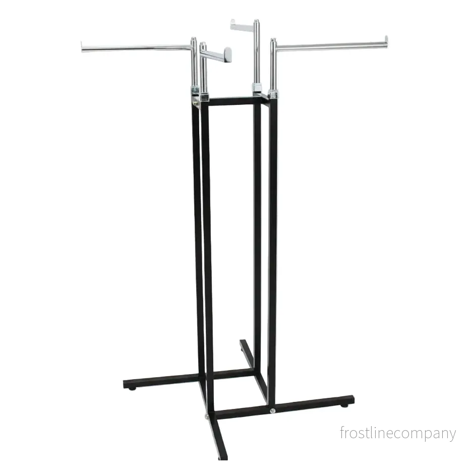 Joystickstativ med 4 raka armar i krom, höjdjusterbart, försett med stödfötter, svart stativ, 100 x 100 cm, H125–195 cm.