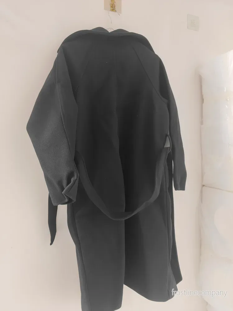 Lyxig Lång Kappa Dam Koreansk Stil - Dubbelknäppt Ullen Kappa Beige Svart Karamell - Bild 3