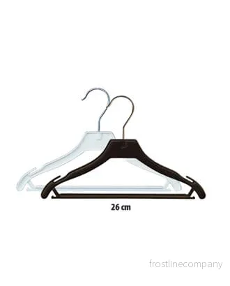Plasthängare för baby, formsprutad, med hak och stång, svart, 26 cm