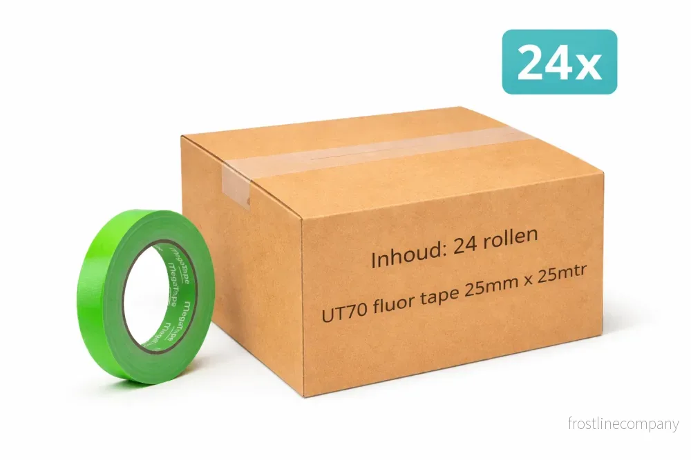 24x MegaTape UT70 · fluor-gaffatejp · 25 m på rulle · 25 mm · grön
