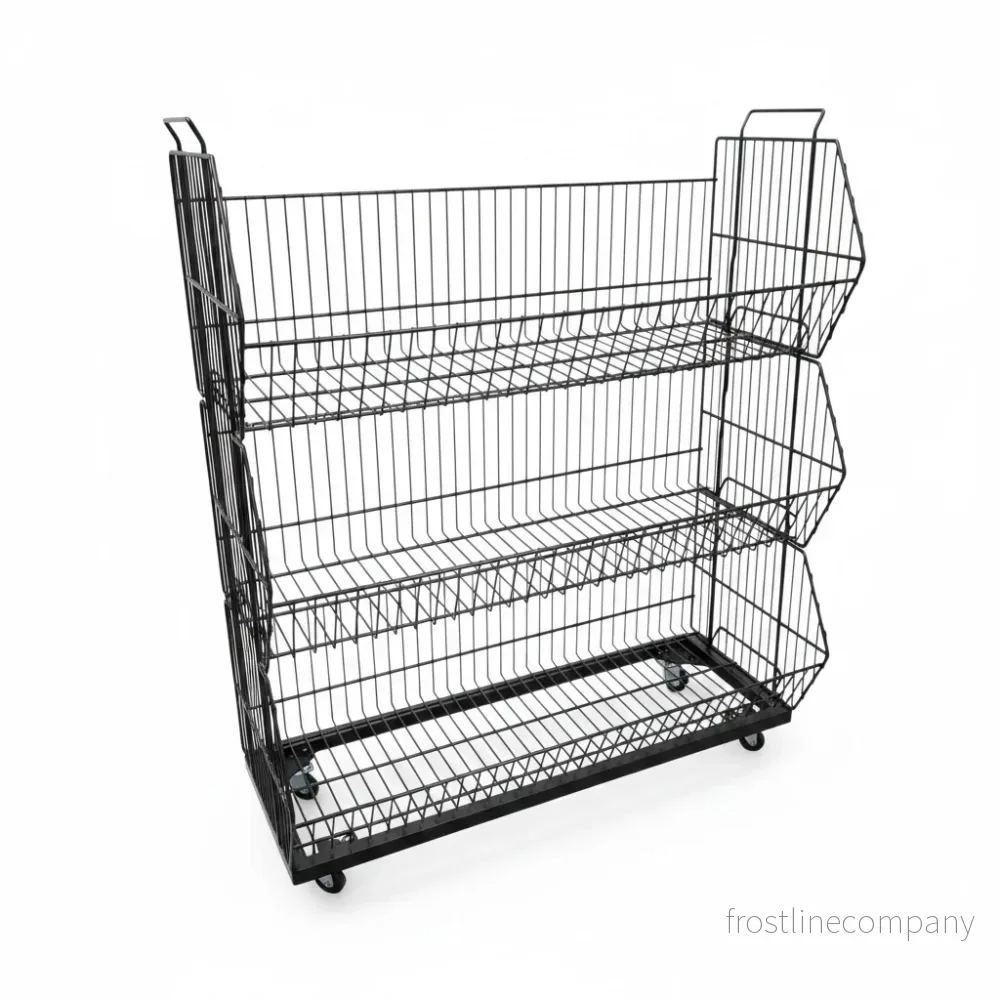 Stapelbar korg med 3 korgar och hjul – matt svart, 81 x 43 x H100 cm