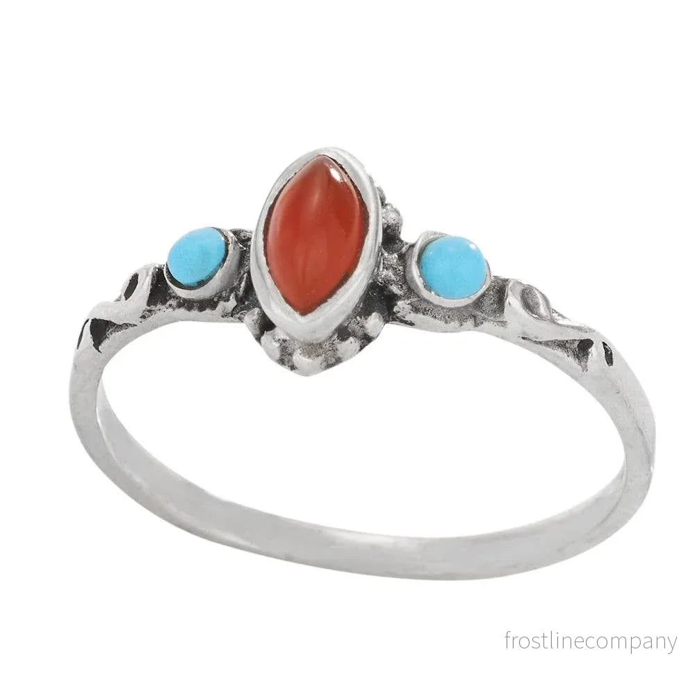 Silverring med Turquoise-och Karneolsten