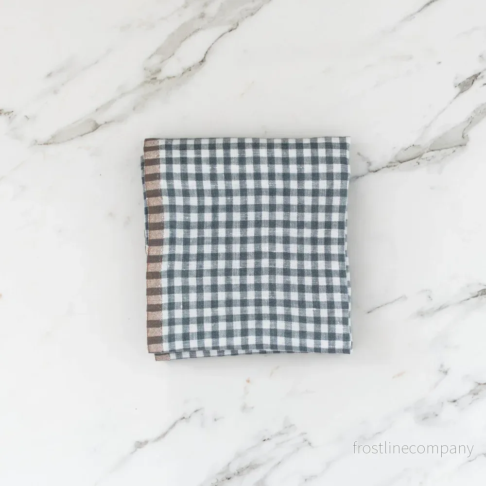 Gingham Linen Kitchen Towel Blue – Set of 2