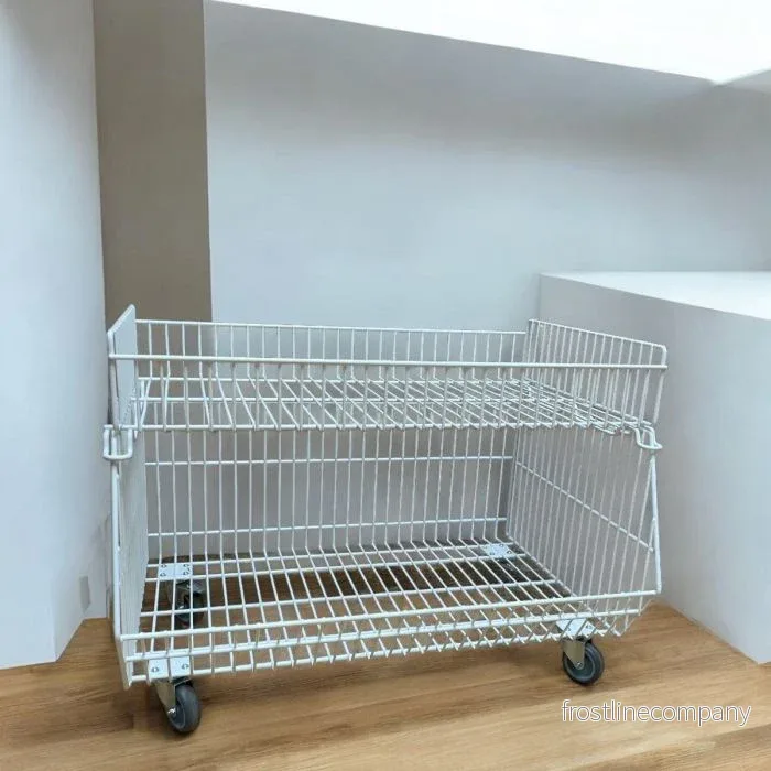 Stapelbar korg med topkorg och hjul – vit, 85 x 60 x H63 cm