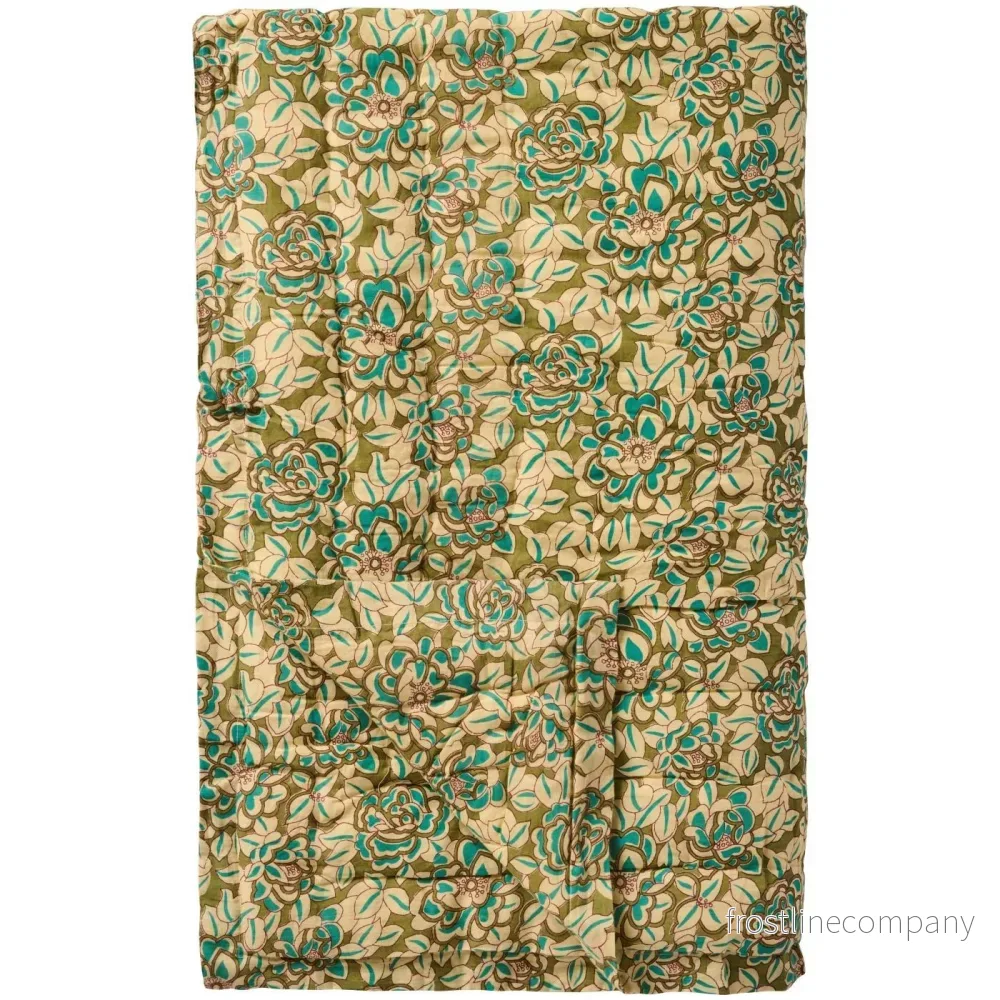 Quiltad pläd turkos blommor 170 x 130 cm Quiltad pläd turkos blommor 170 x 130 cm