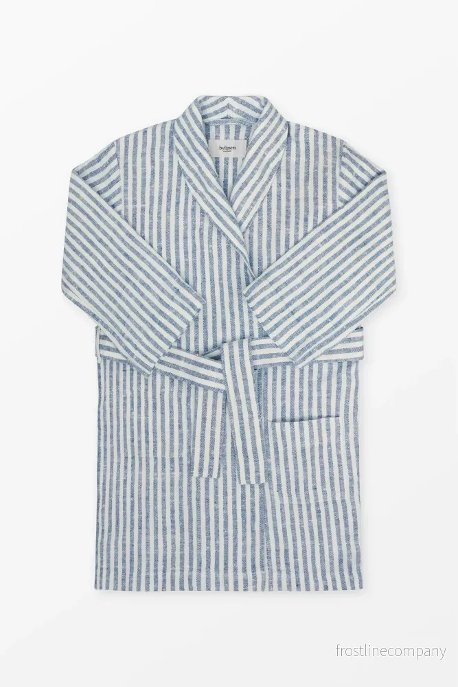 Kids Linen Bathrobe Candy Stripe Blue