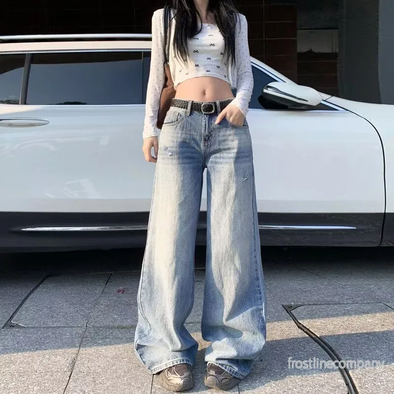 Loose-fit Högmidjad Sliten Jeans – Wide Leg Loose-fit Högmidjad Sliten Jeans – Wide Leg