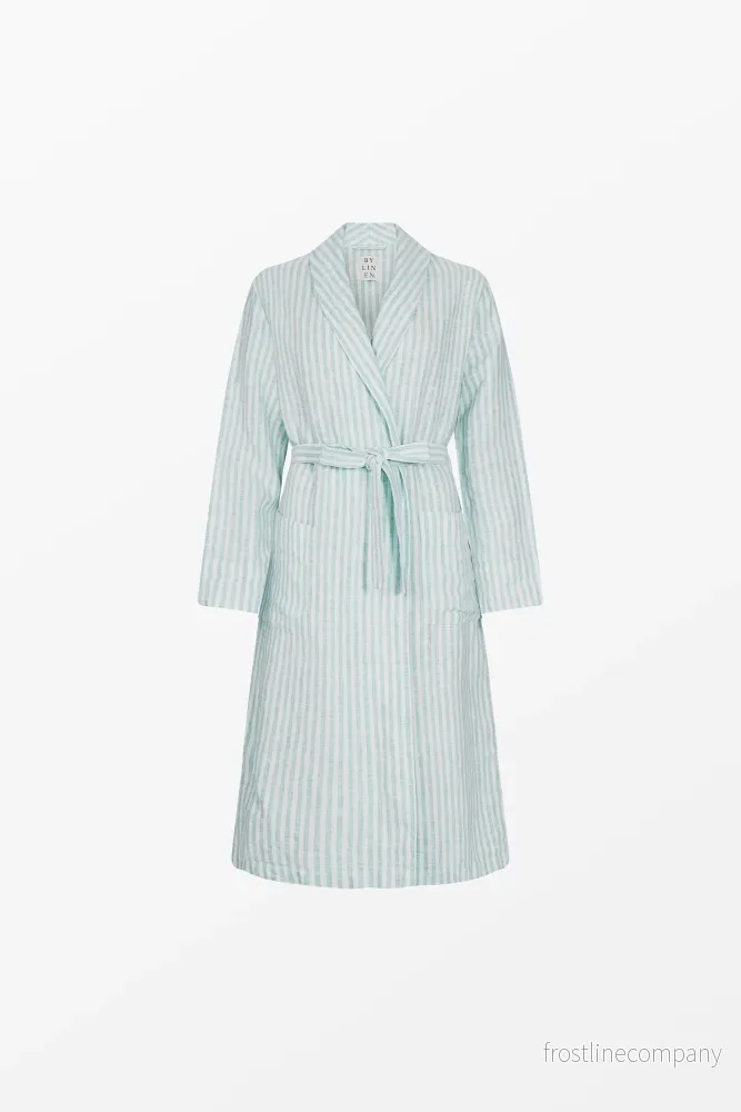 Linen Bathrobe Candy Stripe Turquoise