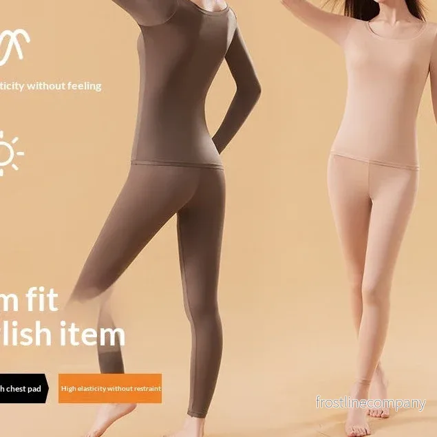 Termounderställ Dam Seamless – Värmande Underställsset med Långärmad Tröja och Leggings – Tunnt Underställ Dam – Beige, Brun, Svart, Lila – L och XL