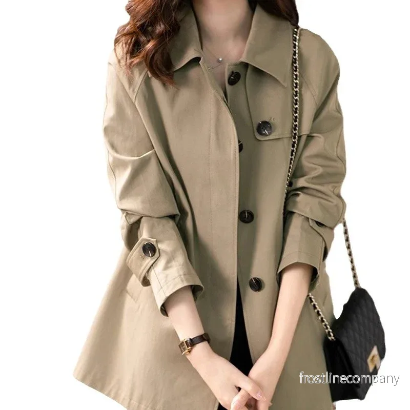 Trenchcoat Dam Kort Brittisk Stil - Vårkavaj Khaki Loose Fit - Bild 3