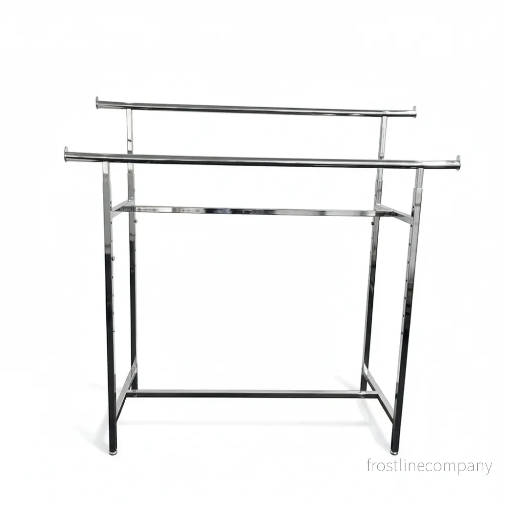 Tvilling-, dubbelstativ, höjdjusterbart, krom, B150 x H122-170 cm Tvilling-, dubbelstativ, höjdjusterbart, krom, B150 x H122-170 cm