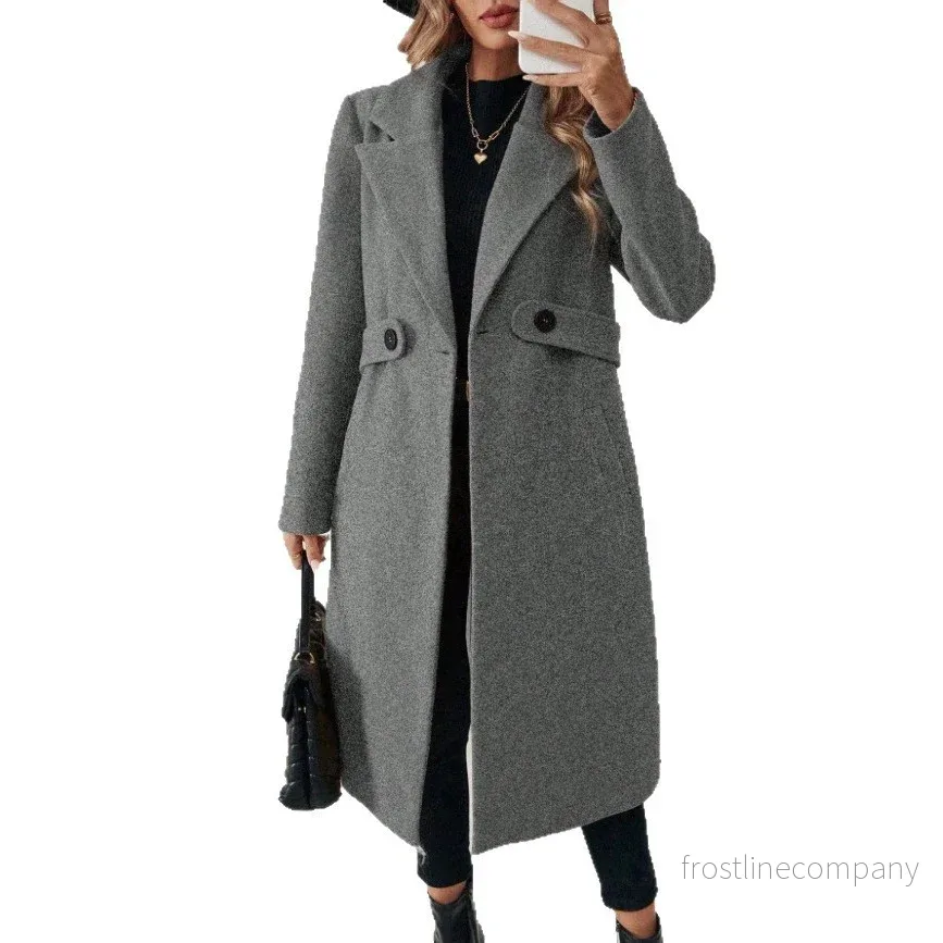 Lång Kappa Dam Elegant - Varm Höstkappa med Slag och Bälte - Klassisk Ull-Look Kappa - 5 Färger - Bild 2