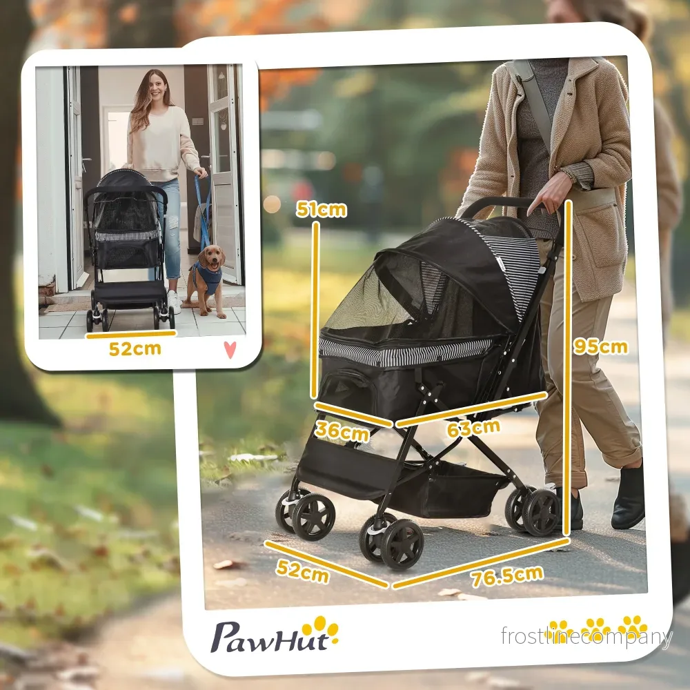 Djurvagn Hundvagn & Kattvagn - Hopfällbar Pet Stroller - 4-hjul med Broms - Ljusbrun - Bild 2