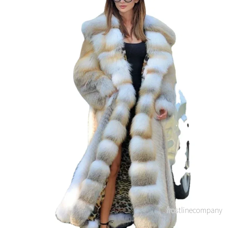 Pälsjacka Lång Fuskpäls Vit Med Luva - Maxi Coat 120cm - Bild 2