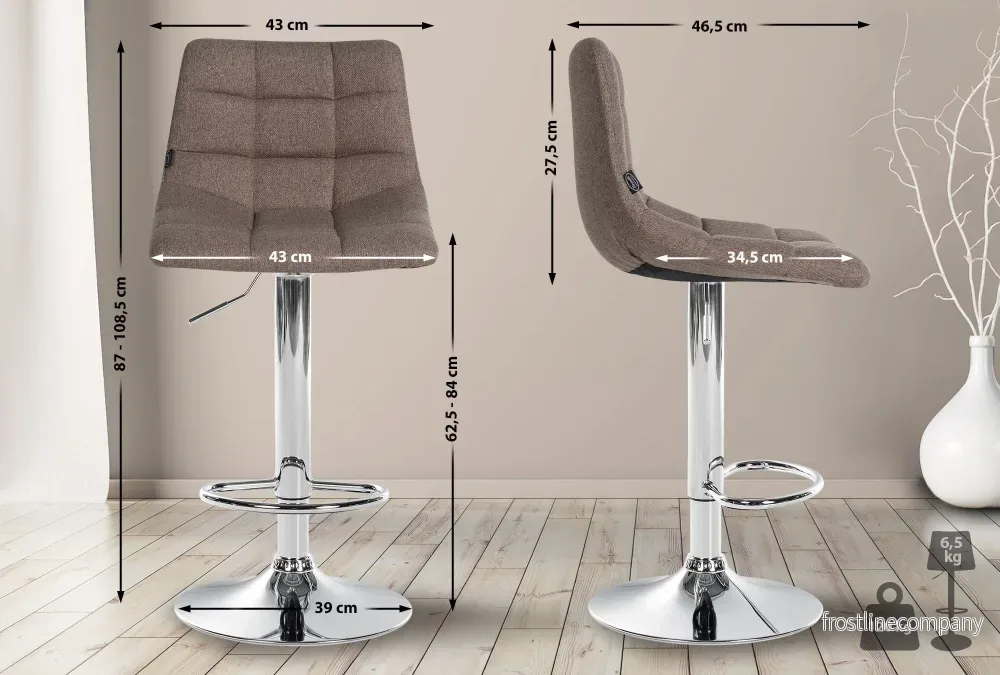 Barstol med ryggstöd Tyg Justerbar Vridbar 107 Taupe - Bild 2